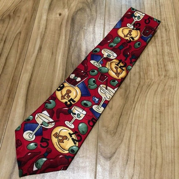Nos Vintage TABASCO Necktie Happy Hour Cocktail Time Martini Olive Neck Tie 56" - Picture 3 of 7